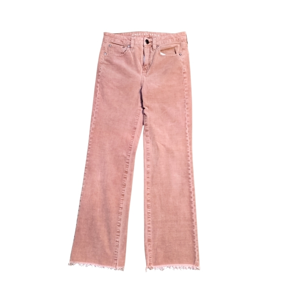American Eagle Mauve High Rise Corduroy Raw Hem Rebel Denim Jeans Size 2